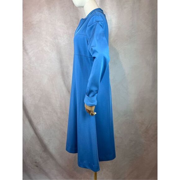 Vintage 1970s Mod Blue Poly Long Sleeve Dress MCM GoGo Retro Disco Plus Size - Picture 3 of 7